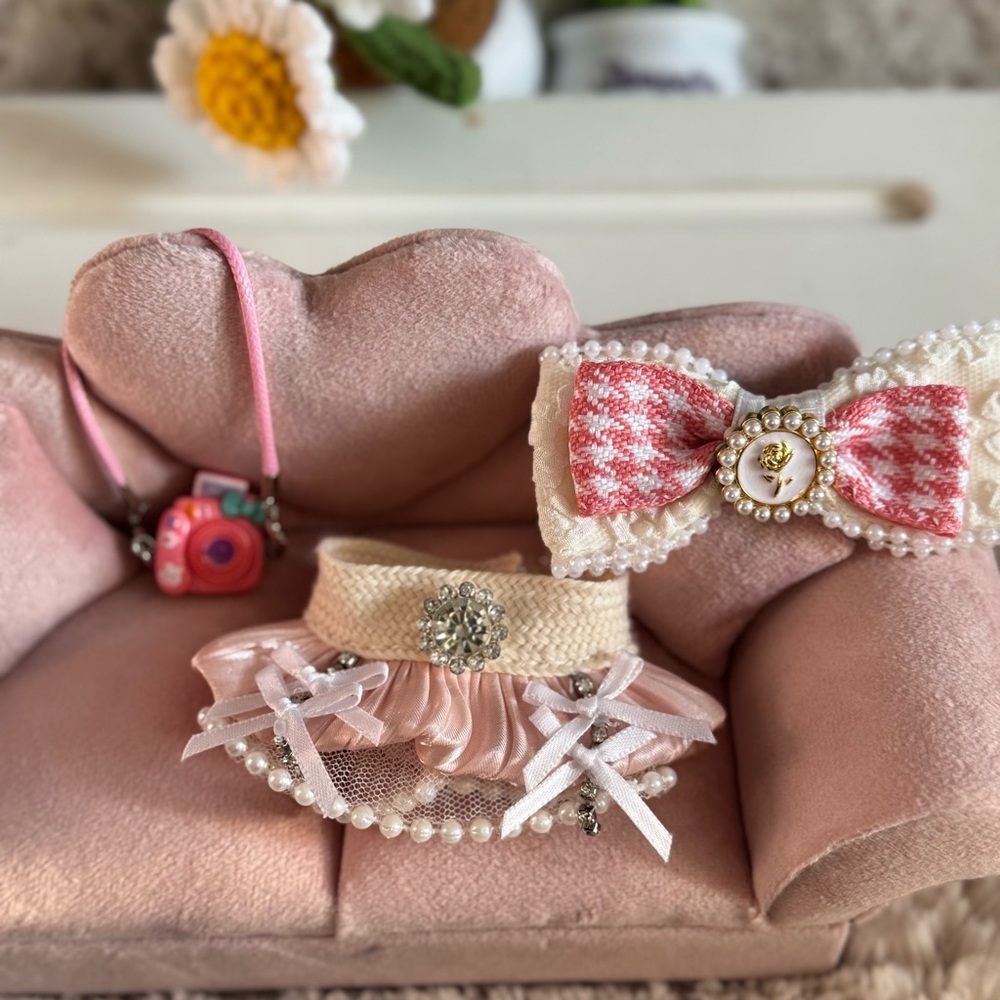 Labubu clothes and accessories - Pretty Pink Color tube dress with Bow & Camera
